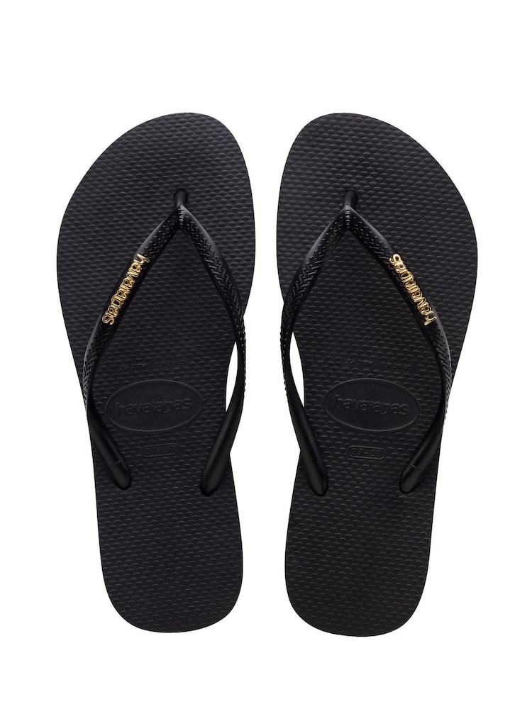 Havaianas Slim Logo Metallic Flip Flops - Image 1 of 6 Havaianas Slim Logo Metallic Flip Flops - Image 1 of 6