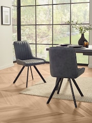 Set of 2 Monza Faux Leather Dark Grey Oakley Black Legs Dining Chairs - Image 3 of 4