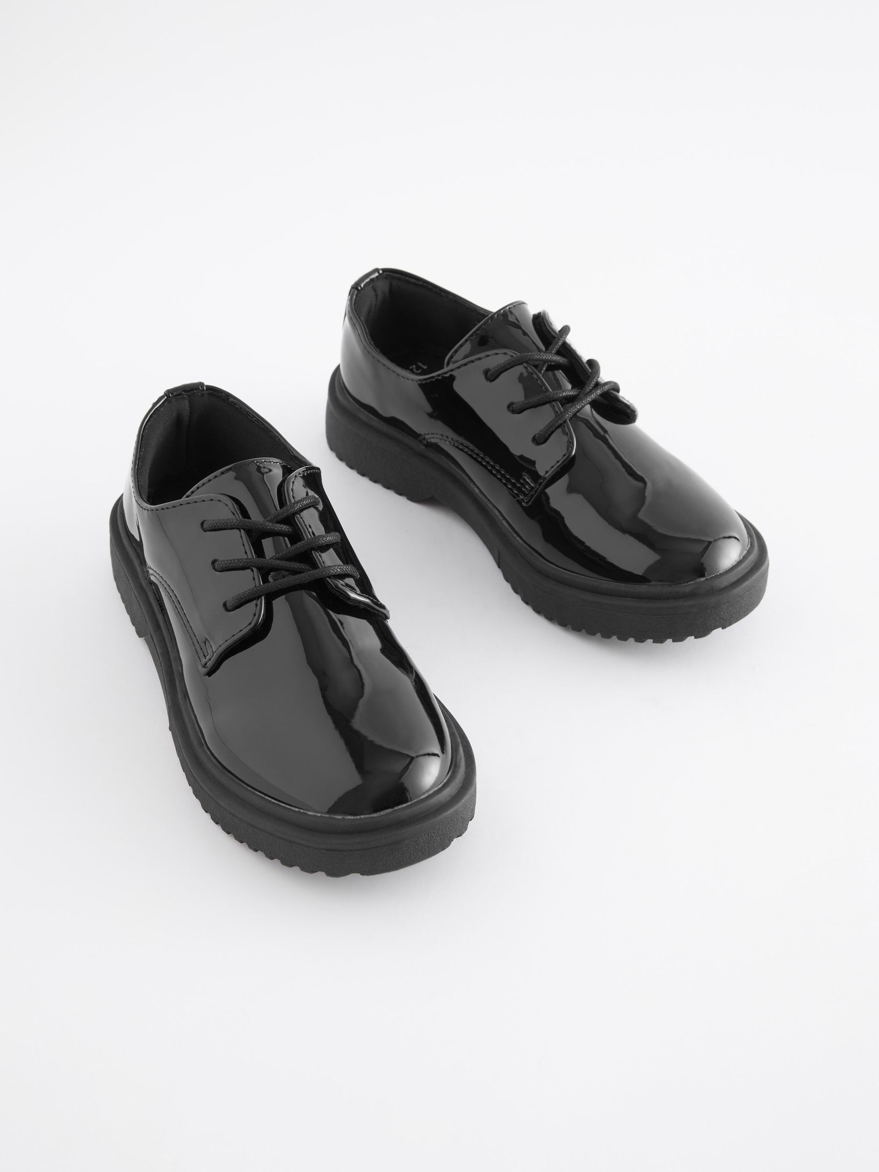 Buy Black Patent Standard Fit F School Chunky Lace Up Shoes from the Next UK online shop