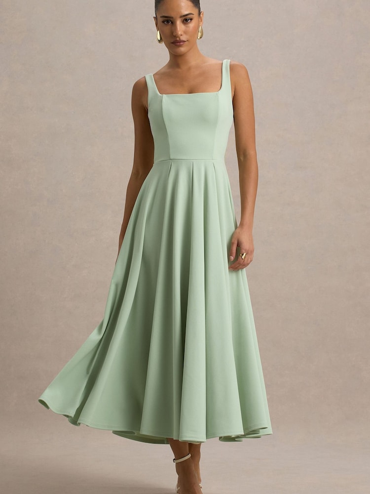 Club L London Green Strappy Volume Hem Midi Dress - Image 1 of 5