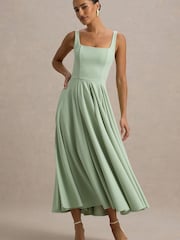 Club L London Green Strappy Volume Hem Midi Dress - Image 4 of 5