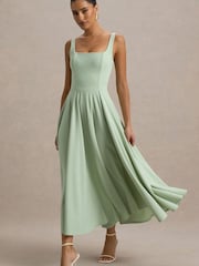 Club L London Green Strappy Volume Hem Midi Dress - Image 5 of 5