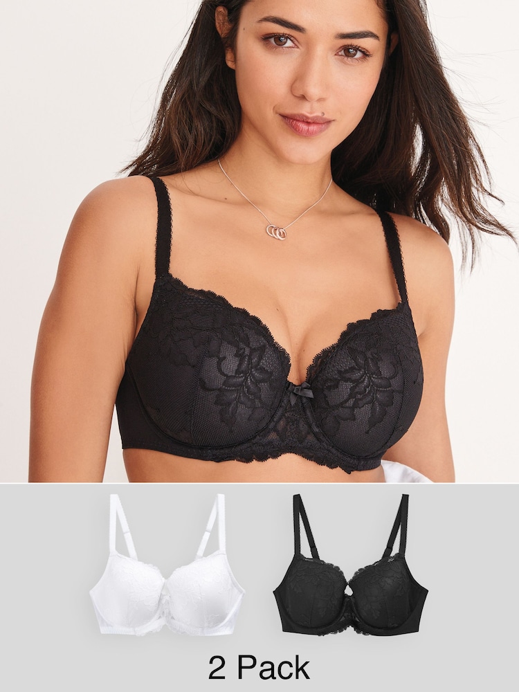 Black/White Pad Balcony DD+ Lace Bras 2 Pack - Image 1 of 6 Black/White Pad Balcony DD+ Lace Bras 2 Pack - Image 1 of 6