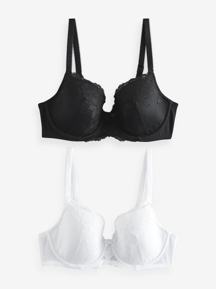 Black/White Pad Balcony DD+ Lace Bras 2 Pack - Image 2 of 6 Black/White Pad Balcony DD+ Lace Bras 2 Pack - Image 2 of 6