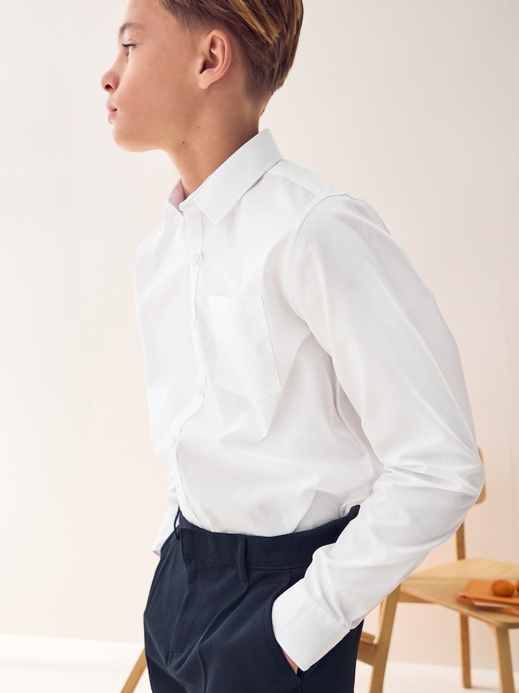 White Regular Fit 2 Pack Long Sleeve School Shirts (3-17yrs) - Image 7 of 9