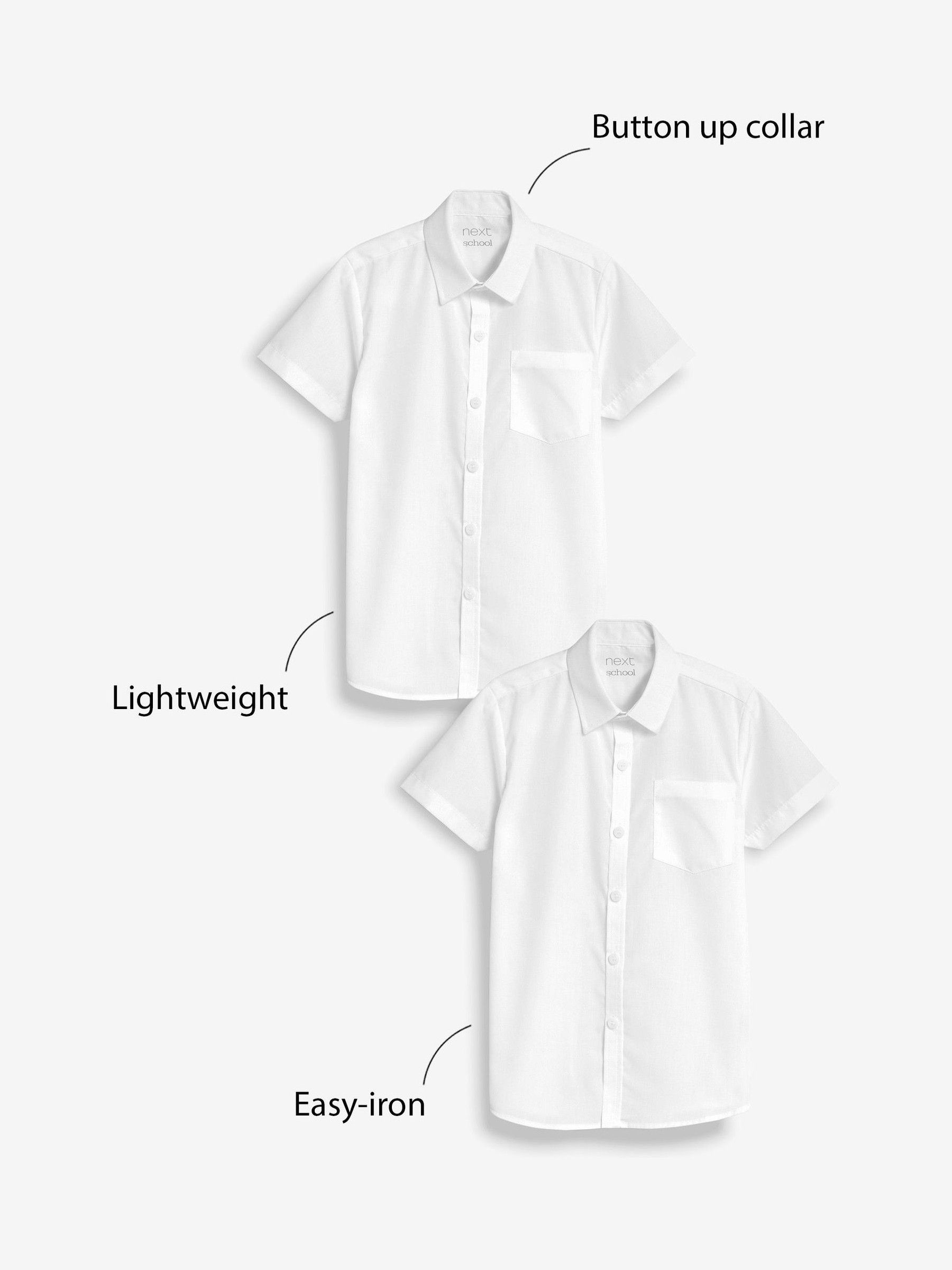 Buy White Slim Fit 2 Pack Short Sleeve School Shirts (3