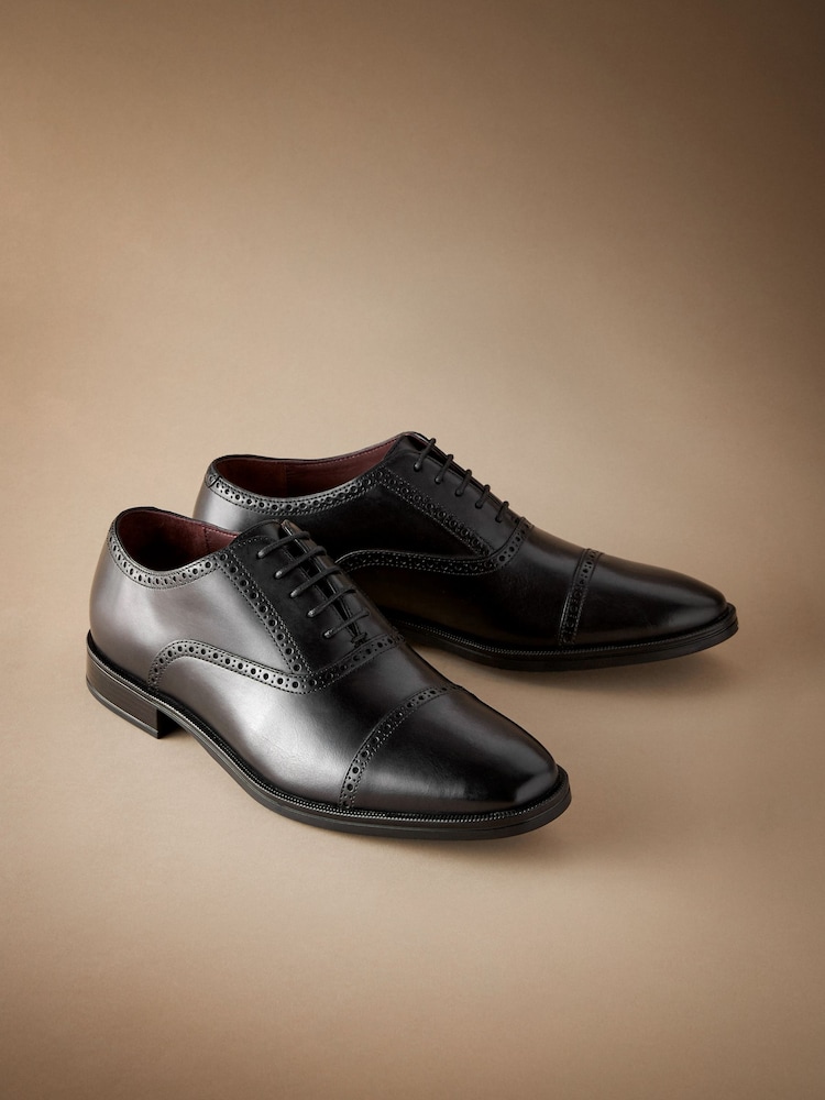 Black Signature Toe Cap Oxford Shoes - Image 2 of 6