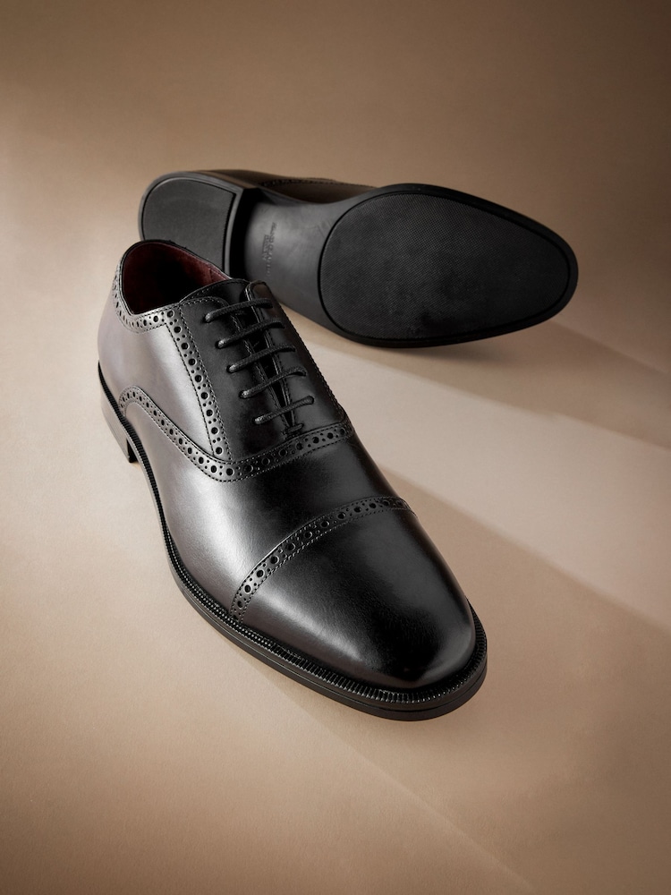 Black Signature Toe Cap Oxford Shoes - Image 5 of 6
