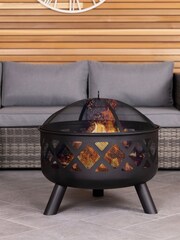 Charles Bentley Black Large Round Garden Outdoor Metal Fire Pit With Mesh - Image 1 of 4