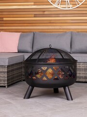 Charles Bentley Black Large Round Garden Outdoor Metal Fire Pit With Mesh - Image 2 of 4