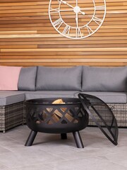 Charles Bentley Black Large Round Garden Outdoor Metal Fire Pit With Mesh - Image 3 of 4
