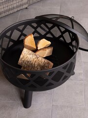 Charles Bentley Black Large Round Garden Outdoor Metal Fire Pit With Mesh - Image 4 of 4