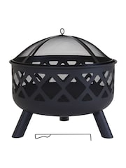 Charles Bentley Black Large Round Garden Outdoor Metal Fire Pit With Mesh - Image 5 of 6