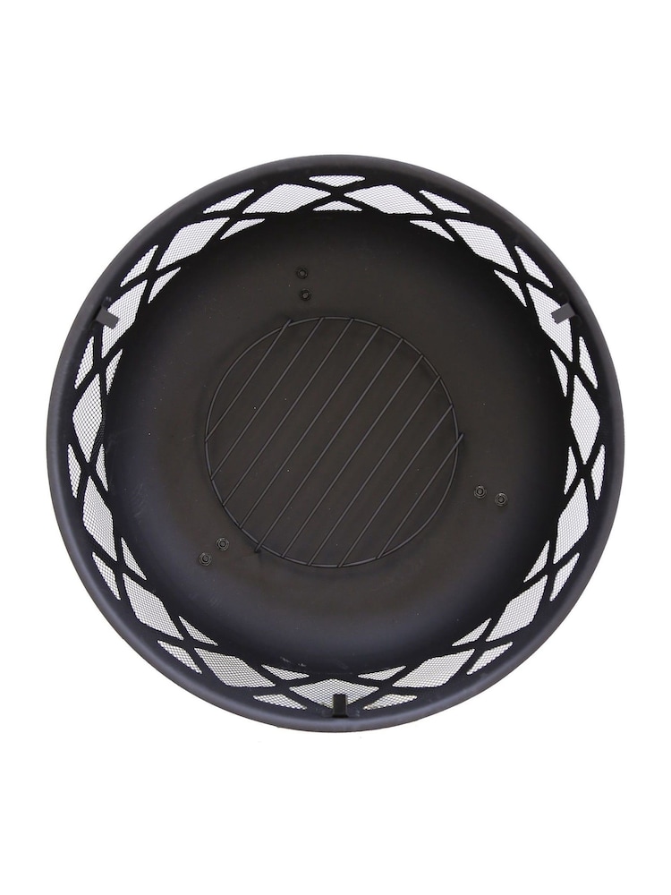 Charles Bentley Black Large Round Garden Outdoor Metal Fire Pit With Mesh - Image 6 of 6