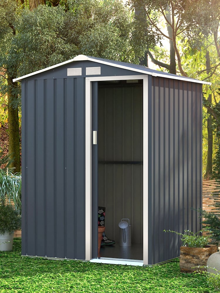 Charles Bentley Grey Garden Metal Storage 4.9ft x 4.3ft Shed - Image 1 of 2
