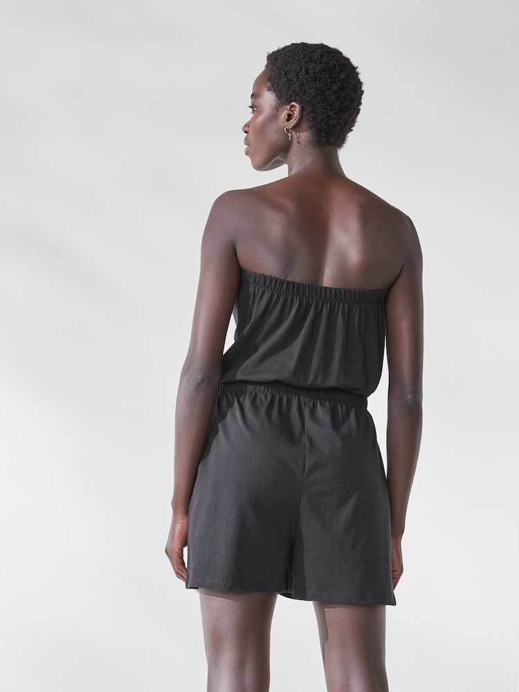 Black Bandeau Shirred 100% Cotton Playsuit - Image 2 of 5