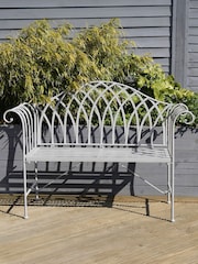Charles Bentley Grey Decorative Wrought Iron Garden Bench - Image 1 of 5