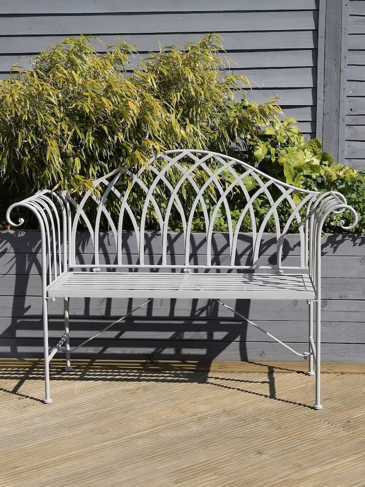 Charles Bentley Grey Decorative Wrought Iron Garden Bench - Image 1 of 5
