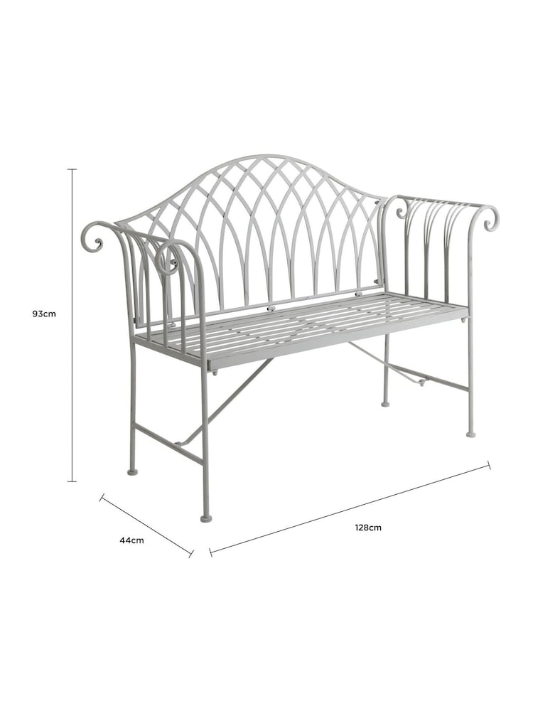 Charles Bentley Grey Decorative Wrought Iron Garden Bench - Image 6 of 6
