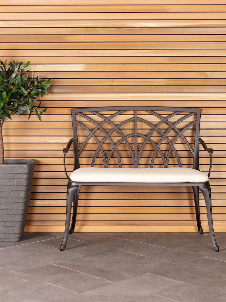 Charles Bentley Black Garden 2 Seater Cast Aluminium Bench - Image 1 of 4