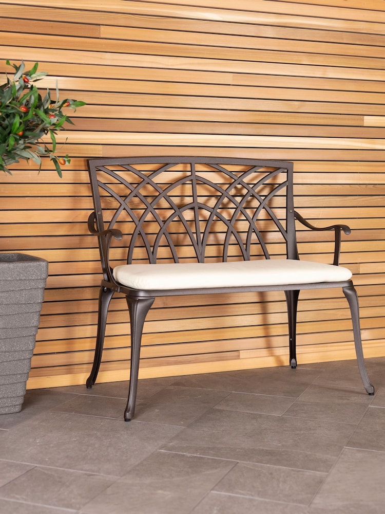 Charles Bentley Black Garden 2 Seater Cast Aluminium Bench - Image 2 of 4