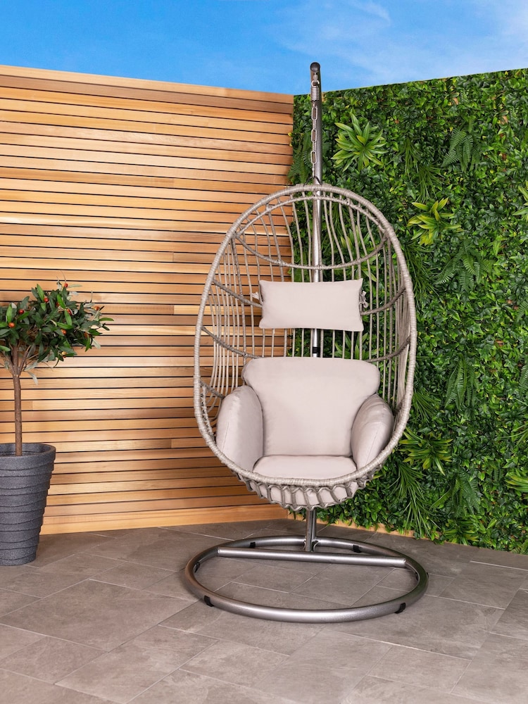 Charles Bentley Grey Garden Rattan Hanging Egg Chair - Image 1 of 5