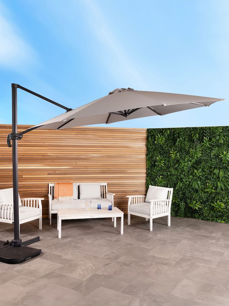 Charles Bentley Light Grey 3.5m X-Large Hanging Banana Garden Umbrella Parasol - Image 1 of 2