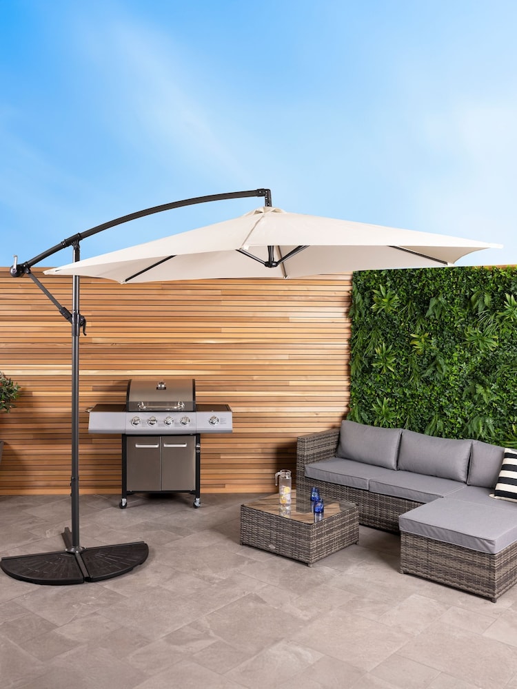 Charles Bentley Cream 3m Hanging Banana Cantilever Garden Umbrella - Image 1 of 5