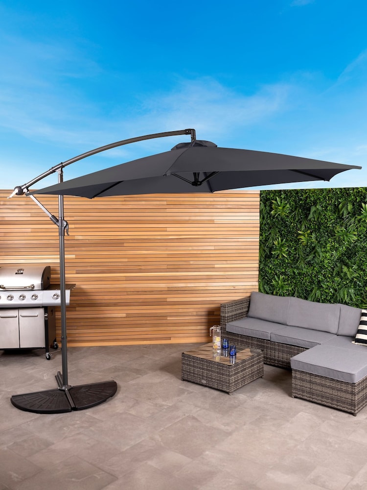 Charles Bentley Grey 3m Hanging Banana Cantilever Garden Umbrella - Image 1 of 5