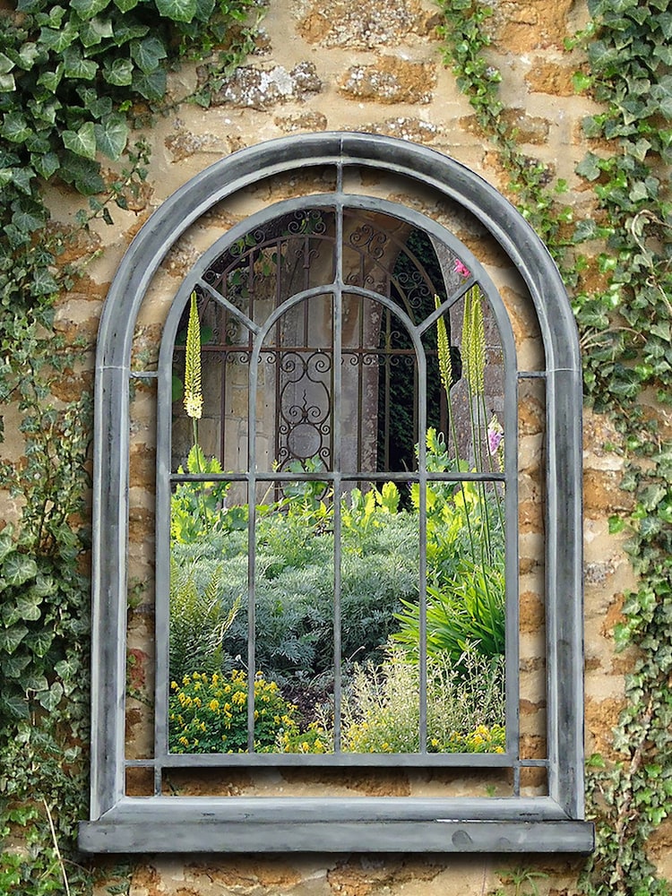 Charles Bentley Grey Premium Arched Vintage Garden Mirror - Image 1 of 2