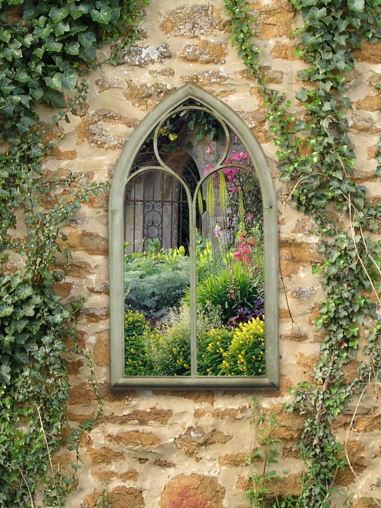 Charles Bentley Light Brown Gothic Style Chapel Garden Mirror - Image 1 of 2 Charles Bentley Light Brown Gothic Style Chapel Garden Mirror - Image 1 of 2