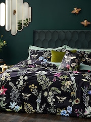 Wylder Black Midnight Bee Floral Printed Velvet Duvet Cover and Pillowcase Set - Image 1 of 6