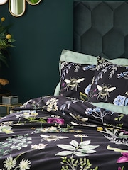Wylder Black Midnight Bee Floral Printed Velvet Duvet Cover and Pillowcase Set - Image 2 of 6