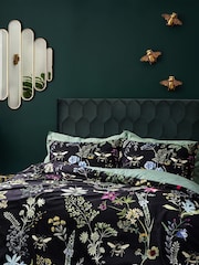 Wylder Black Midnight Bee Floral Printed Velvet Duvet Cover and Pillowcase Set - Image 3 of 6