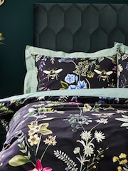 Wylder Black Midnight Bee Floral Printed Velvet Duvet Cover and Pillowcase Set - Image 4 of 6