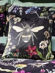 Wylder Black Midnight Bee Floral Printed Velvet Duvet Cover and Pillowcase Set - Image 5 of 6