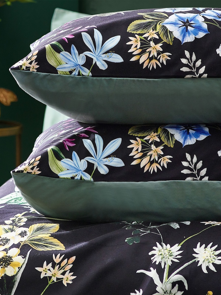 Wylder Black Midnight Bee Floral Printed Velvet Duvet Cover and Pillowcase Set - Image 6 of 6