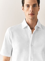 White Floral Jacquard Jersey Short Sleeve Shirt - Image 1 of 8