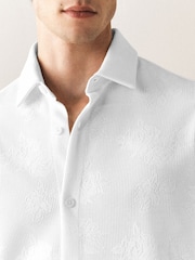 White Floral Jacquard Jersey Short Sleeve Shirt - Image 3 of 8