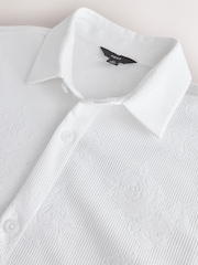 White Floral Jacquard Jersey Short Sleeve Shirt - Image 7 of 8