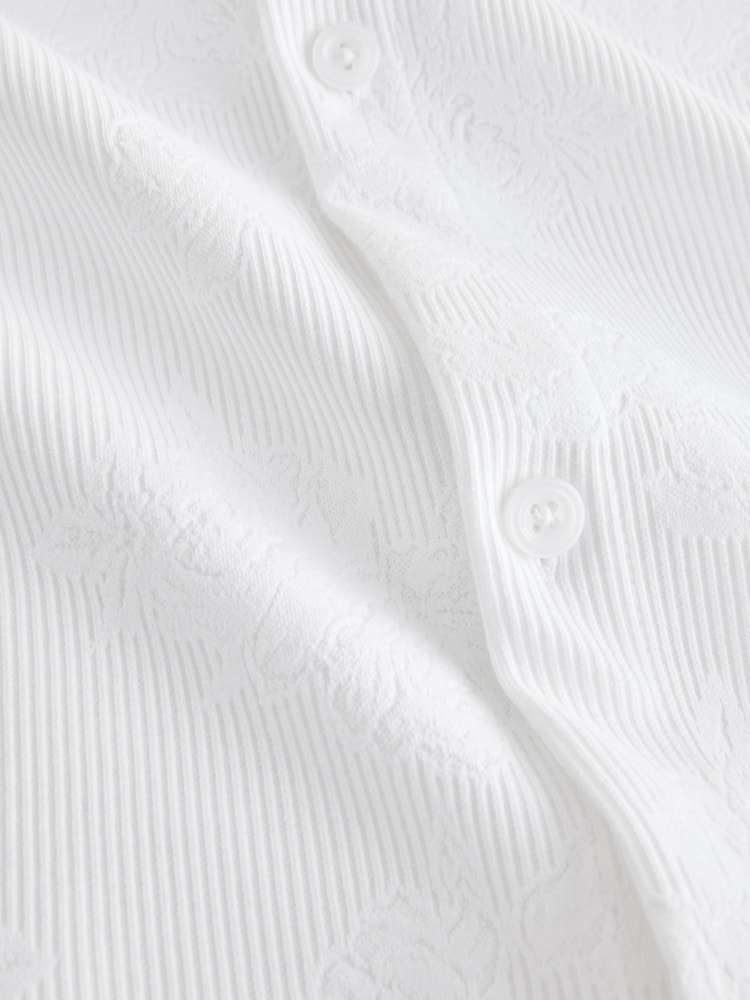 White Floral Jacquard Jersey Short Sleeve Shirt - Image 8 of 8