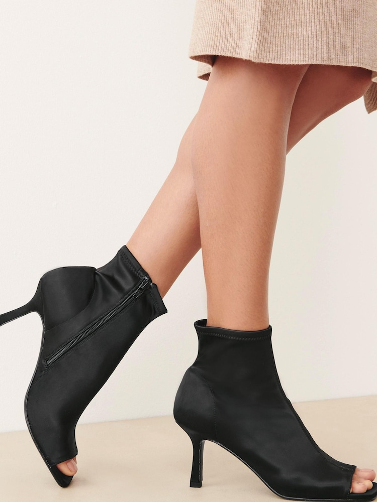 Black Forever Comfort® Satin Peep Toe Shoe Boots - Image 1 of 4