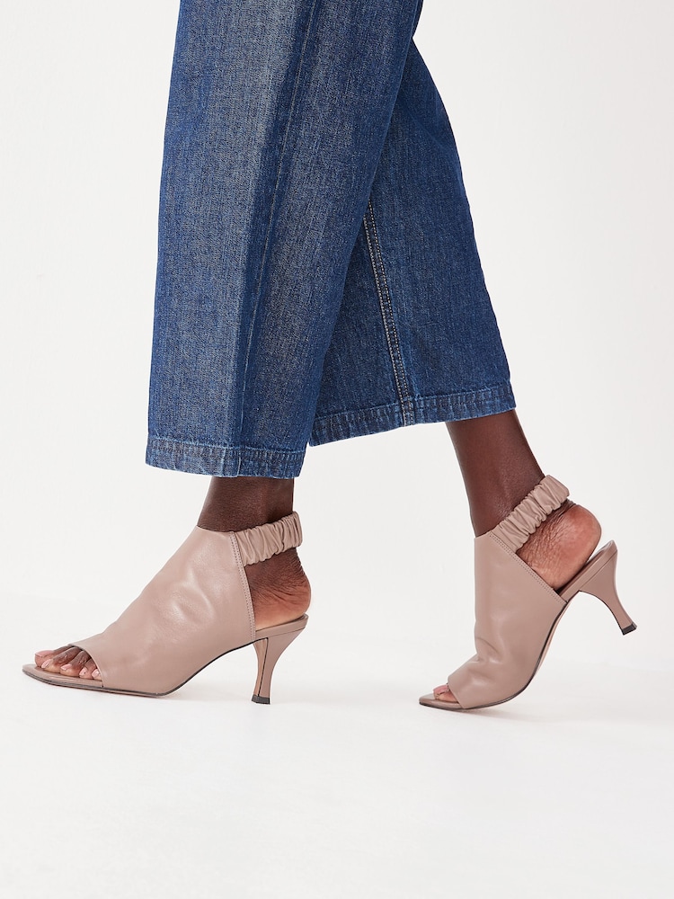 Taupe Signature Leather Ruched Shoe Boots - Image 1 of 6