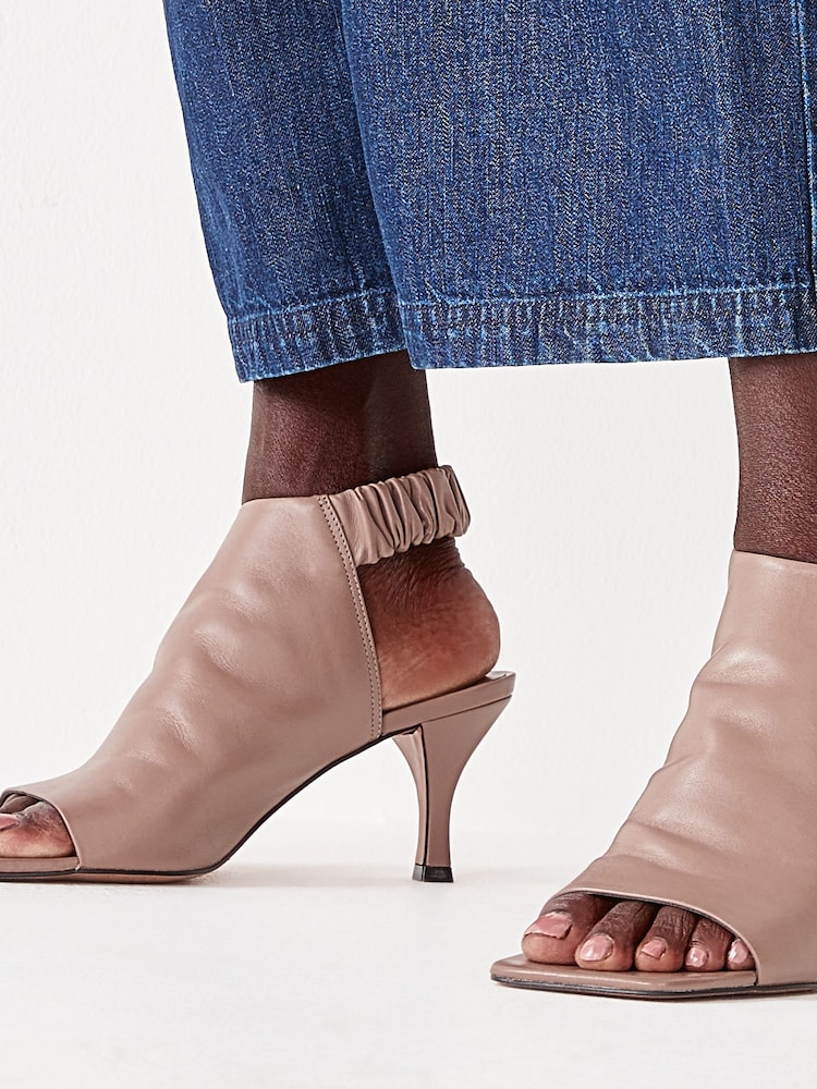 Taupe Signature Leather Ruched Shoe Boots - Image 2 of 6