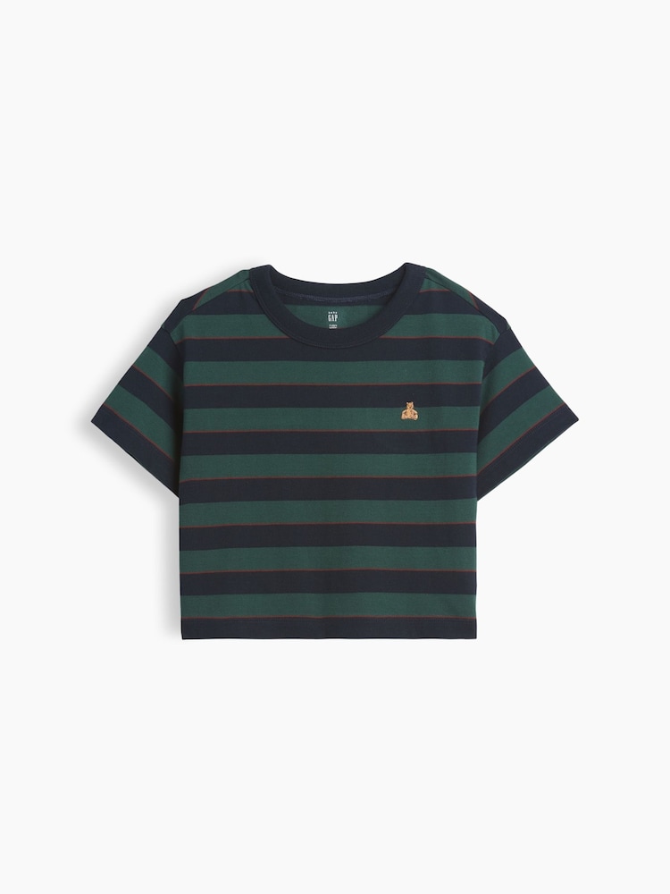 Groen/marineblauw gestreept - Gap Oversized Boxy T-shirt met korte mouwen (6maanden -5jaar) - Afbeelding 1 van 2