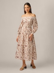 Adrianna Papell White Printed Midi Dress - Image 1 of 6
