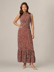 Adrianna Papell Brown Print Smocked Maxi Dress - Image 1 of 6