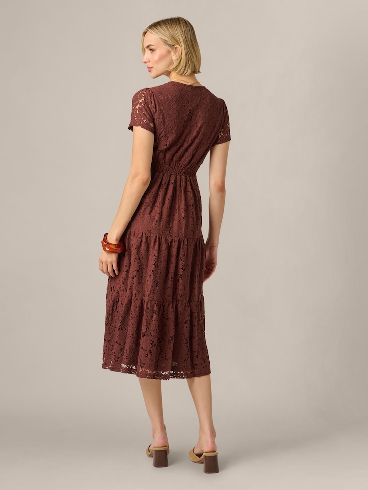 Adrianna Papell Brown Lace Tiered Midi Dress - Image 2 of 6