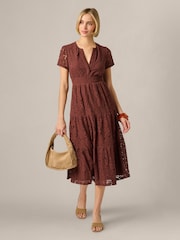 Adrianna Papell Brown Lace Tiered Midi Dress - Image 4 of 6