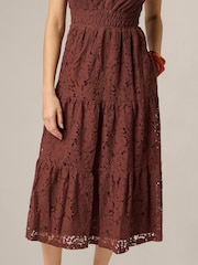Adrianna Papell Brown Lace Tiered Midi Dress - Image 6 of 6